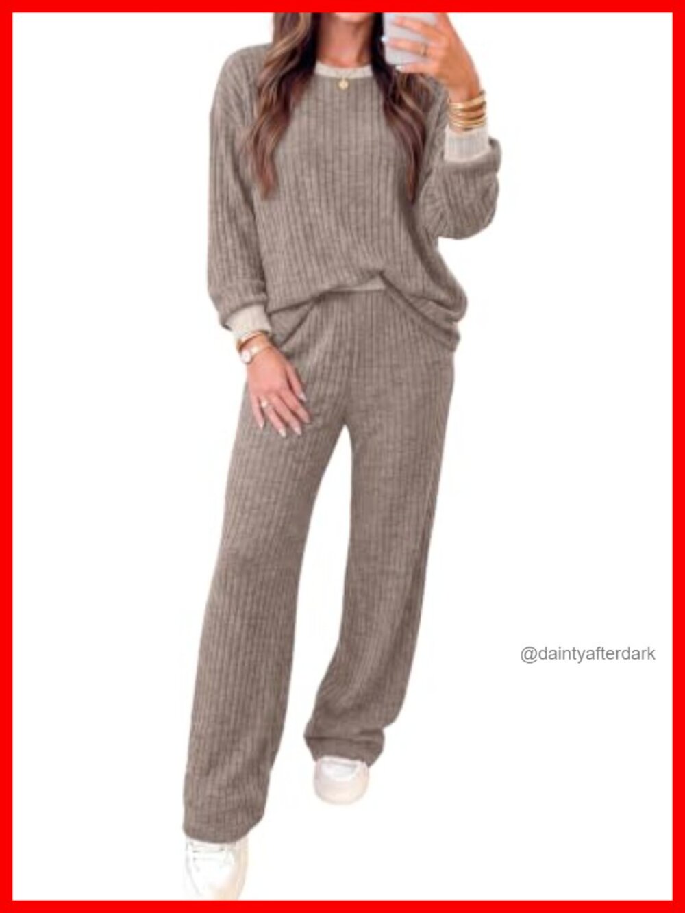 Women's Ribbed Knit Lounge Set 2 Piece Sweater & Wide Leg Pants Fall Outfit